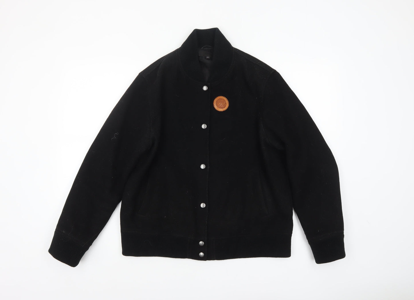 Uniqlo Mens Black Wool Varsity Jacket M Regular Stand-Up Collar