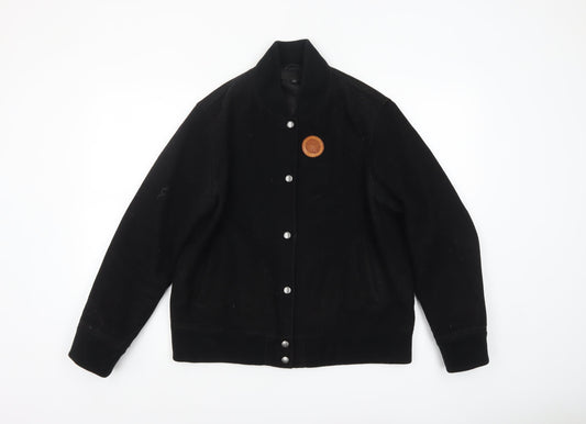 Uniqlo Mens Black Wool Varsity Jacket M Regular Stand-Up Collar