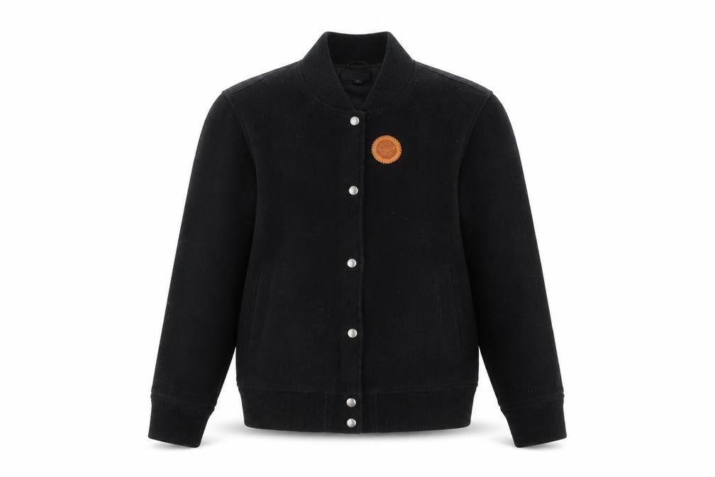 Uniqlo Mens Black Wool Varsity Jacket M Regular Stand-Up Collar