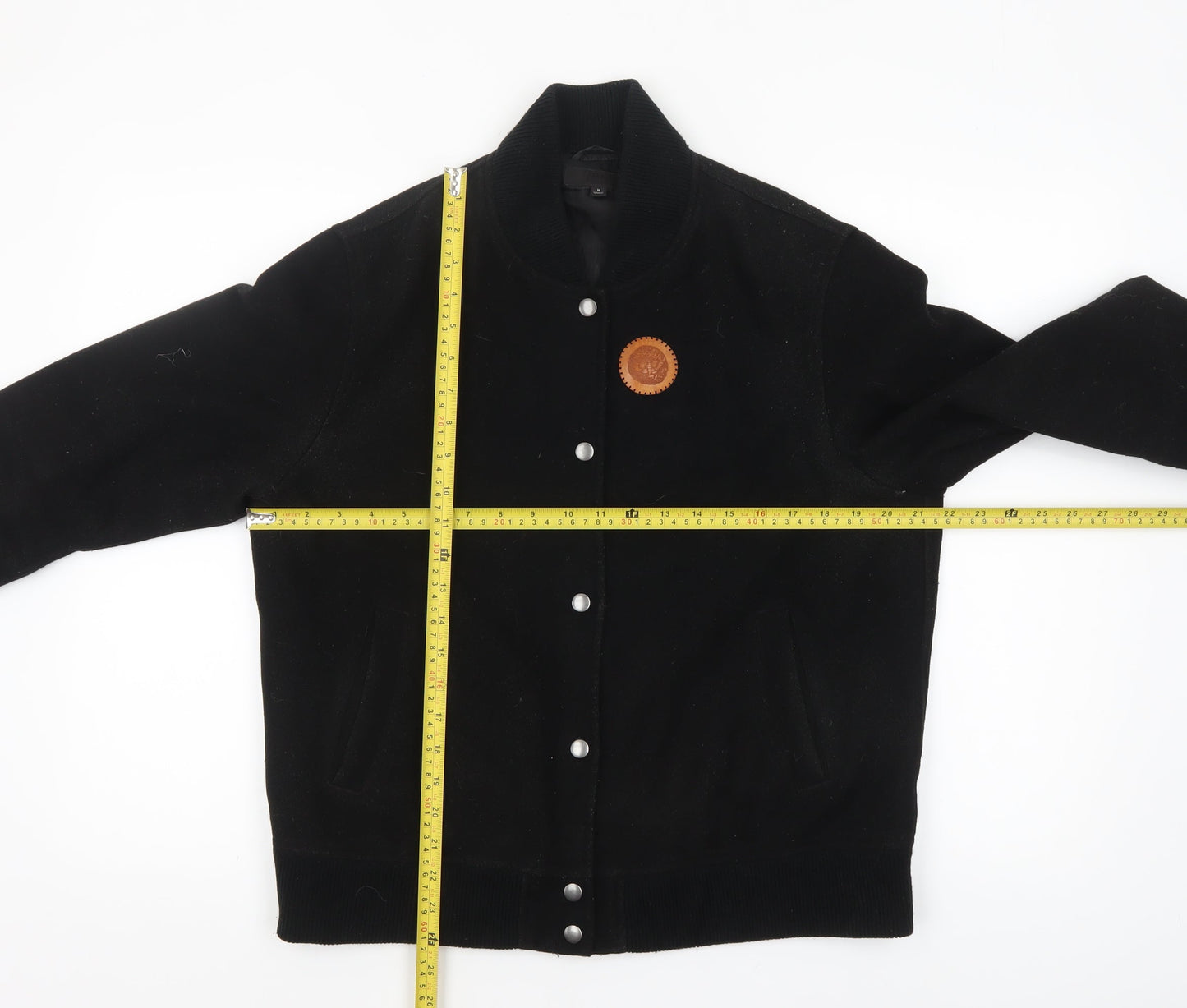 Uniqlo Mens Black Wool Varsity Jacket M Regular Stand-Up Collar