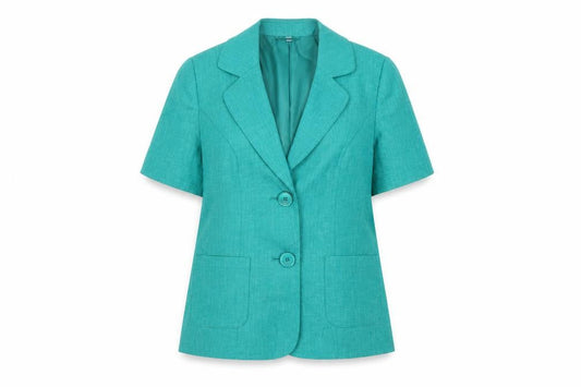 EWM Women's Green Size 12 Short Sleeve Two-Button Blazer