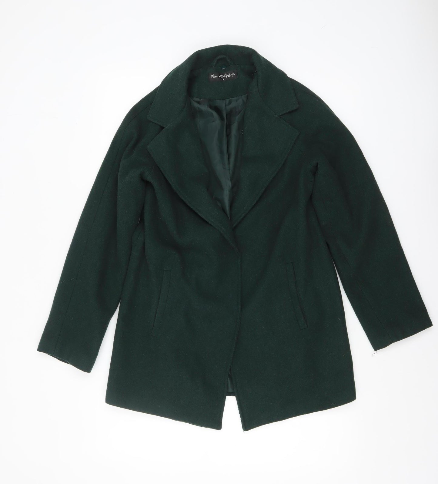 Miss Selfridge Women’s Green Wool Blend Mid-Length Coat UK 8