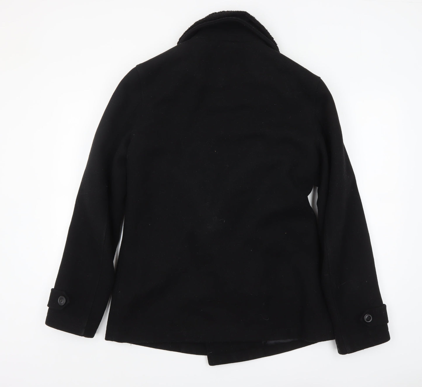Topman Men's Black Wool Pea Coat M Classic Winter Jacket