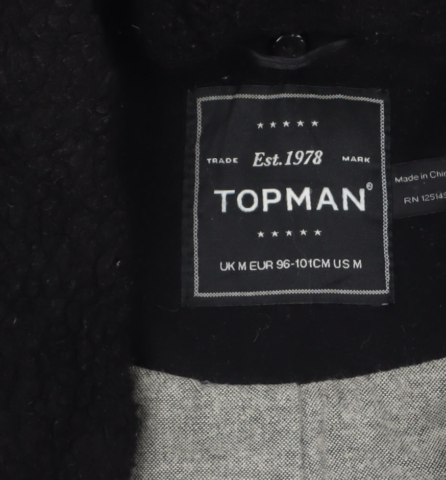 Topman Men's Black Wool Pea Coat M Classic Winter Jacket
