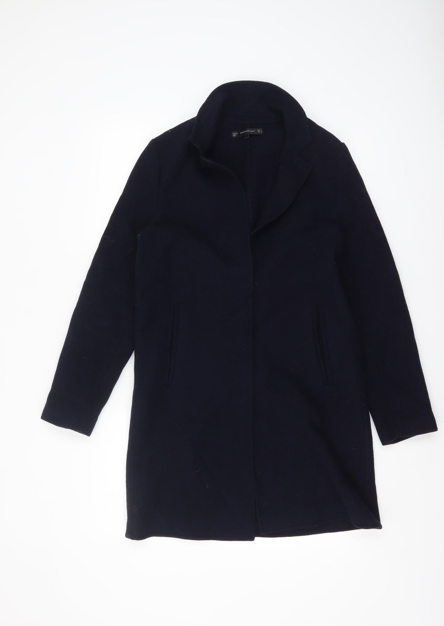Zara Women Black Wool Blend Mid-Length Overcoat Size S