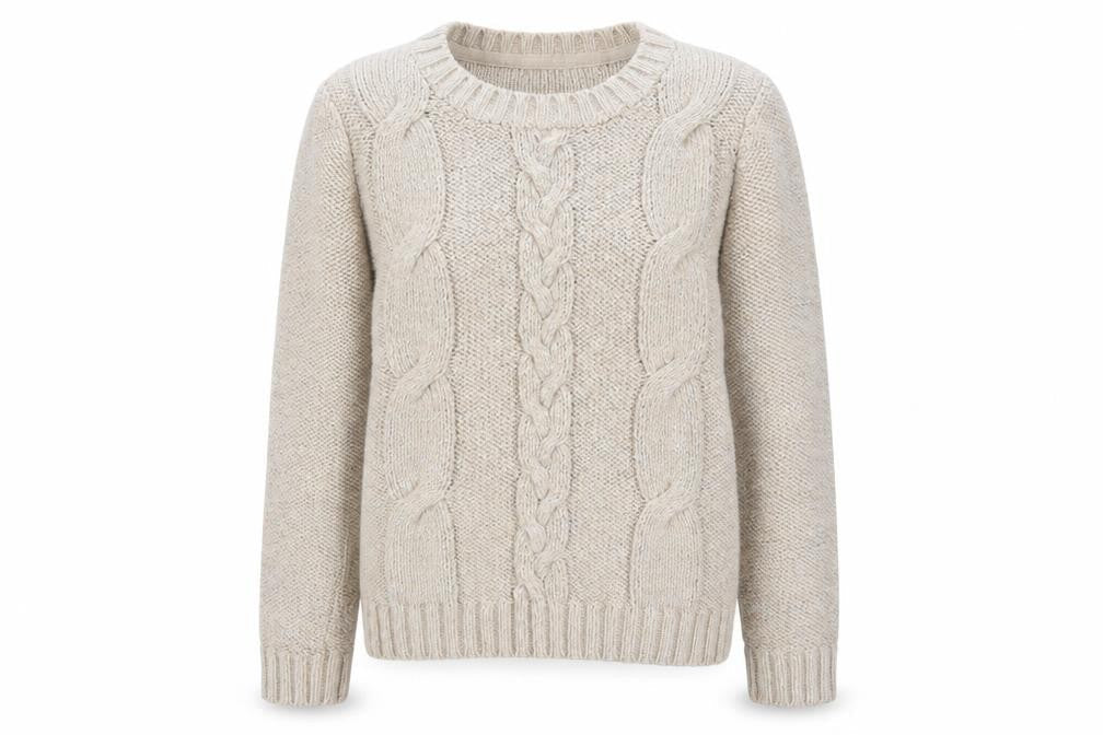 Zamba Womens Beige Cable Knit Crew Neck Jumper Size M