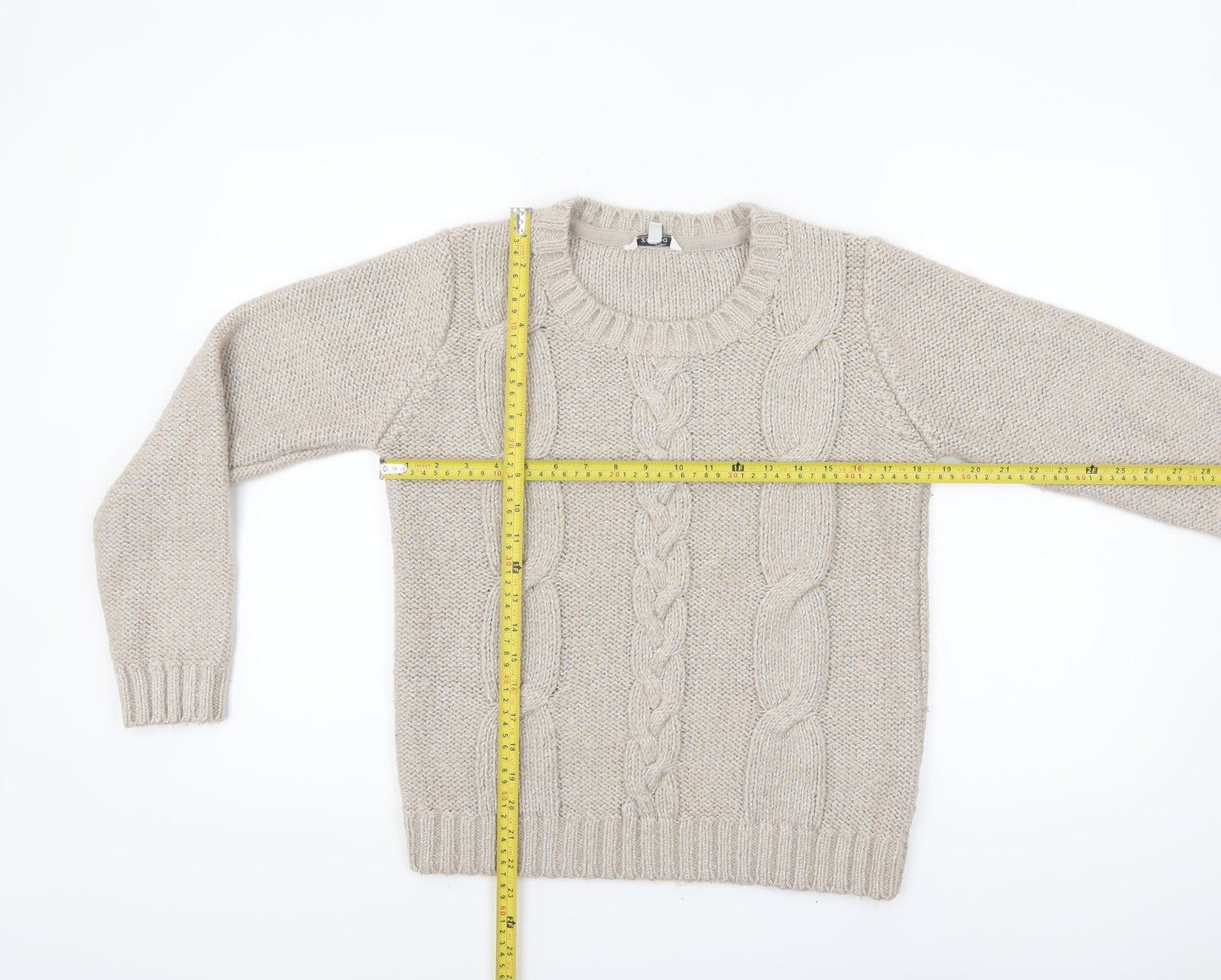 Zamba Womens Beige Cable Knit Crew Neck Jumper Size M