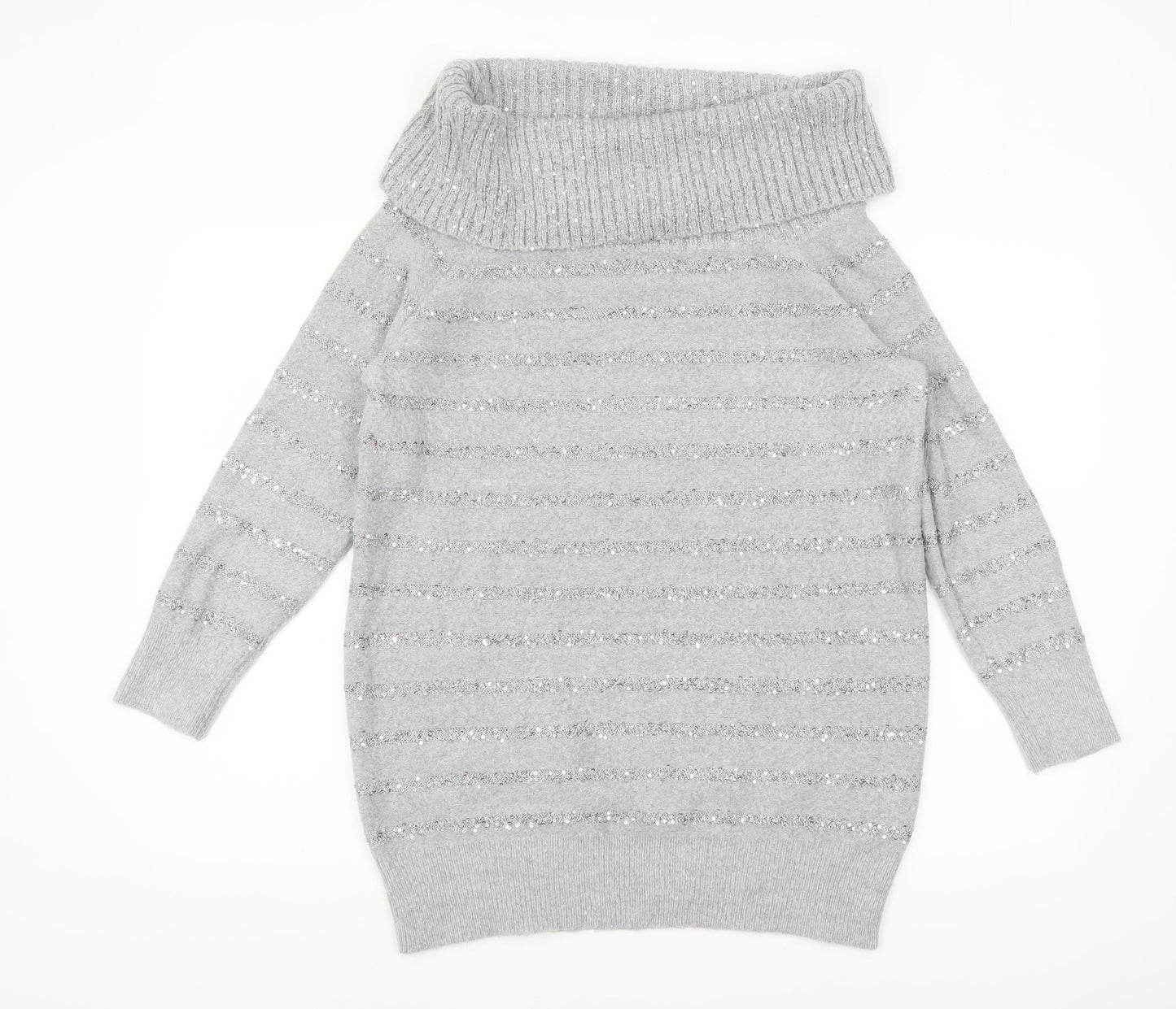Wallis Women’s Grey Sequin Roll Neck Long Sleeve Jumper M