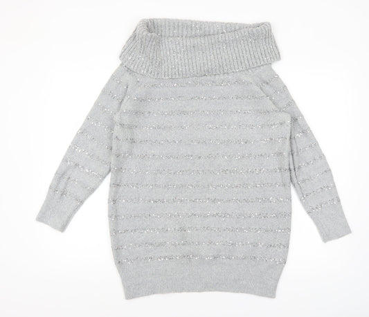 Wallis Women’s Grey Sequin Roll Neck Long Sleeve Jumper M