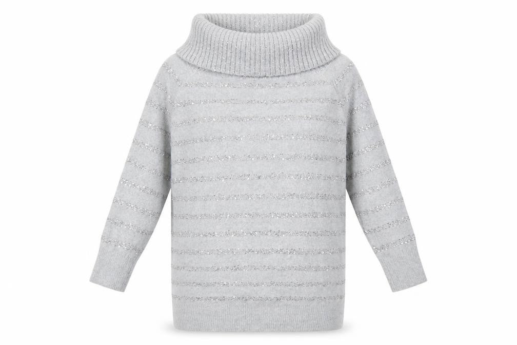 Wallis Women’s Grey Sequin Roll Neck Long Sleeve Jumper M