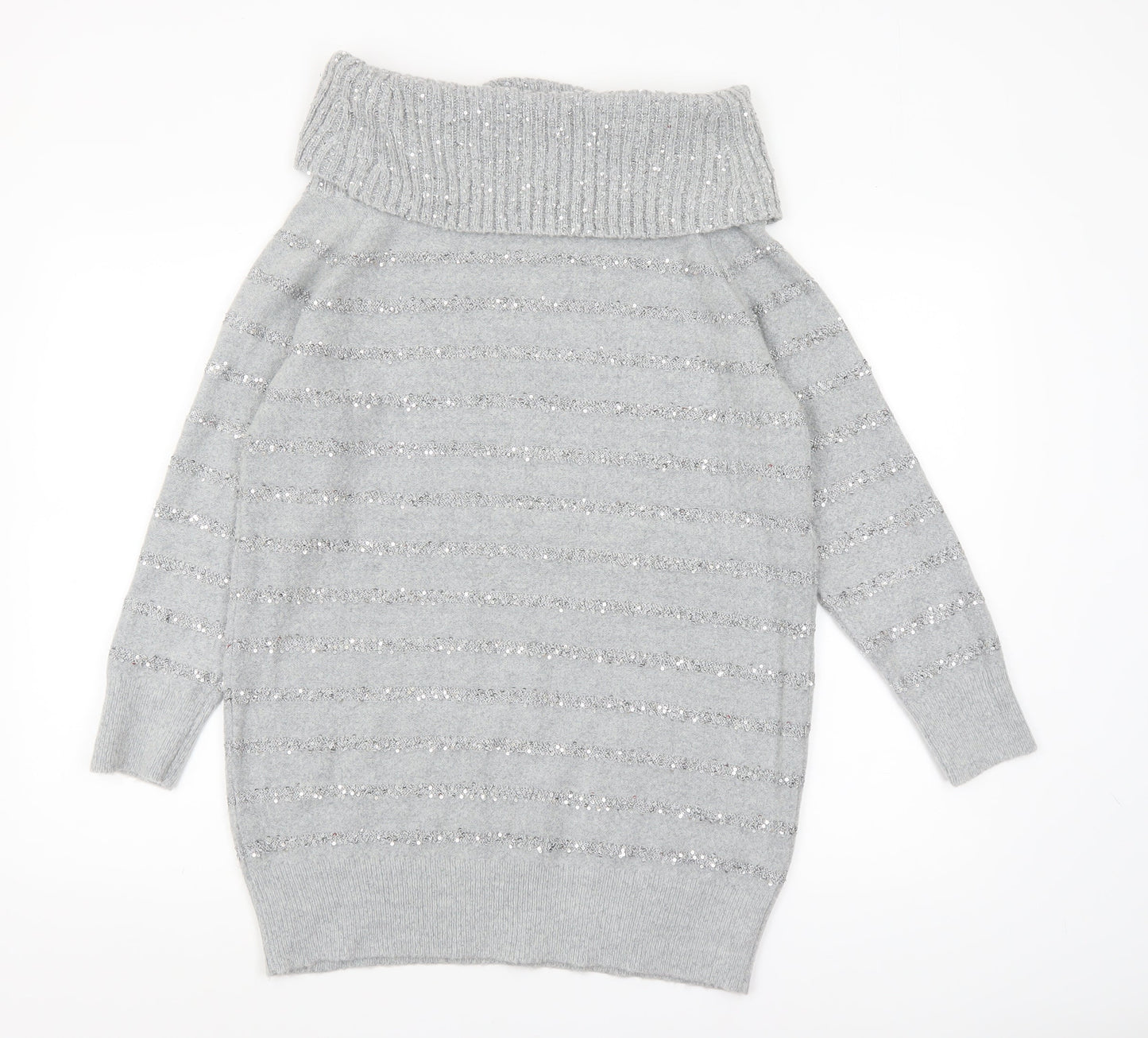 Wallis Women’s Grey Sequin Roll Neck Long Sleeve Jumper M
