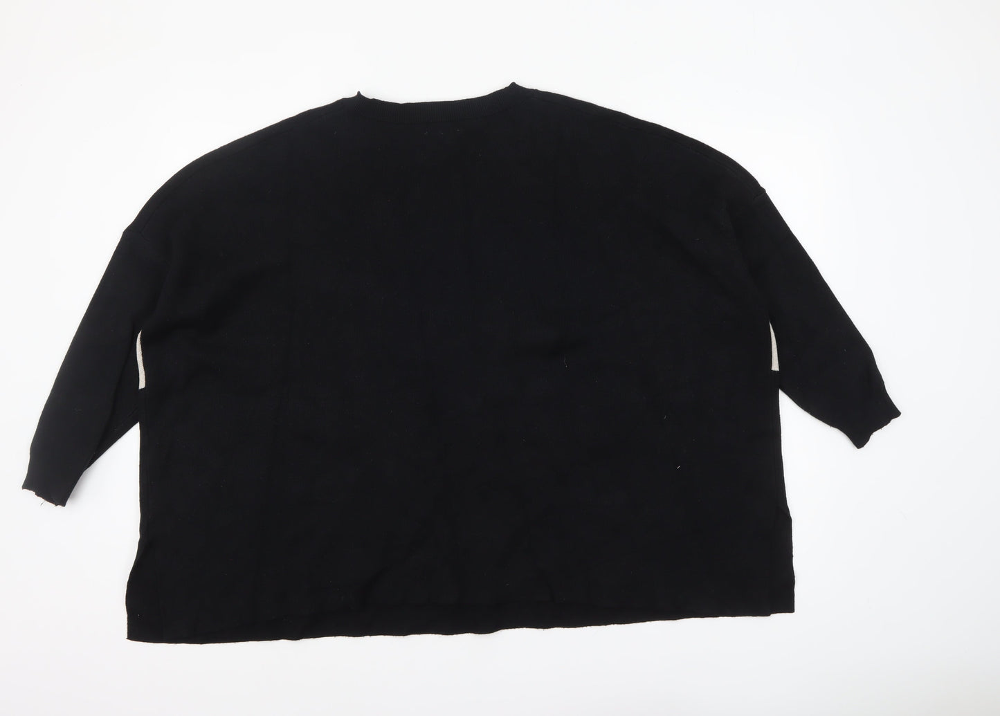 QED London Womens Black Rock & Roll V-Neck Pullover Jumper M/L