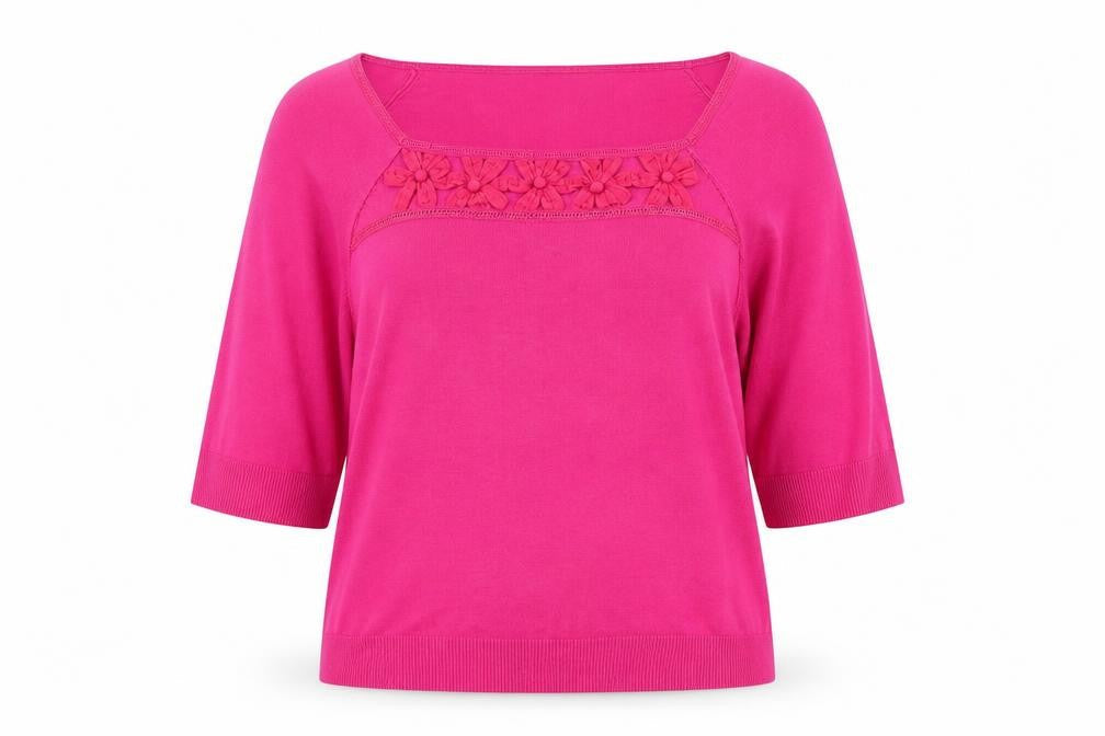 Marks & Spencer Per Una Women’s Pink 3/4 Sleeve Square Neck Knit Jumper Size 20