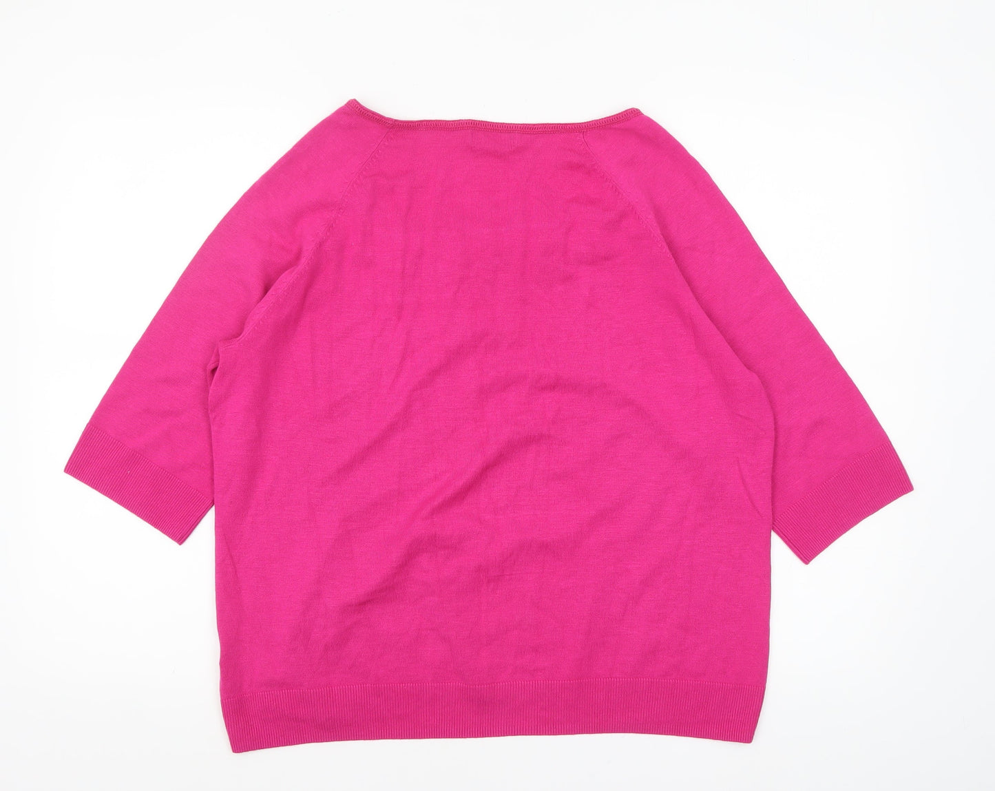 Marks and Spencer Per Una Women’s Pink 3/4 Sleeve Square Neck Knit Jumper Size 20