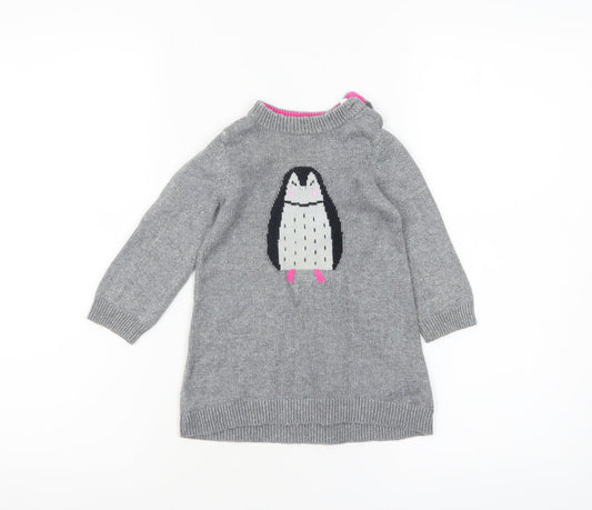Joules Girls Grey Penguin Jumper 9-12 Months Cotton Wool Knit Winter