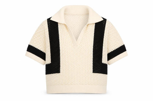 Brave Soul Women’s Beige Collared Open-Knit Short Sleeve Jumper M