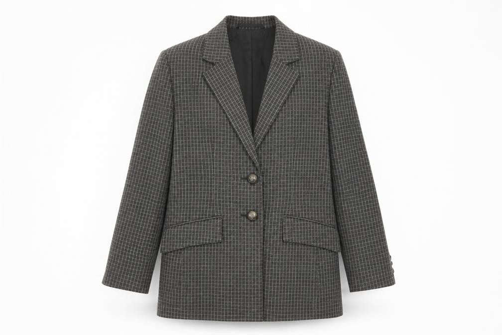 Jaeger Women's Grey Wool Checked Single-Breasted Blazer UK 8