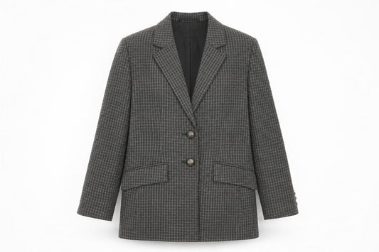 Jaeger Women's Grey Wool Checked Single-Breasted Blazer UK 8