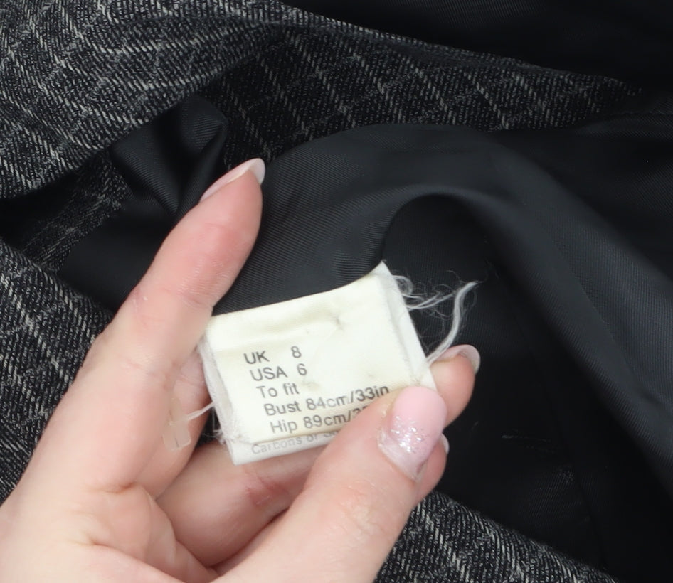 Jaeger Women's Grey Wool Checked Single-Breasted Blazer UK 8