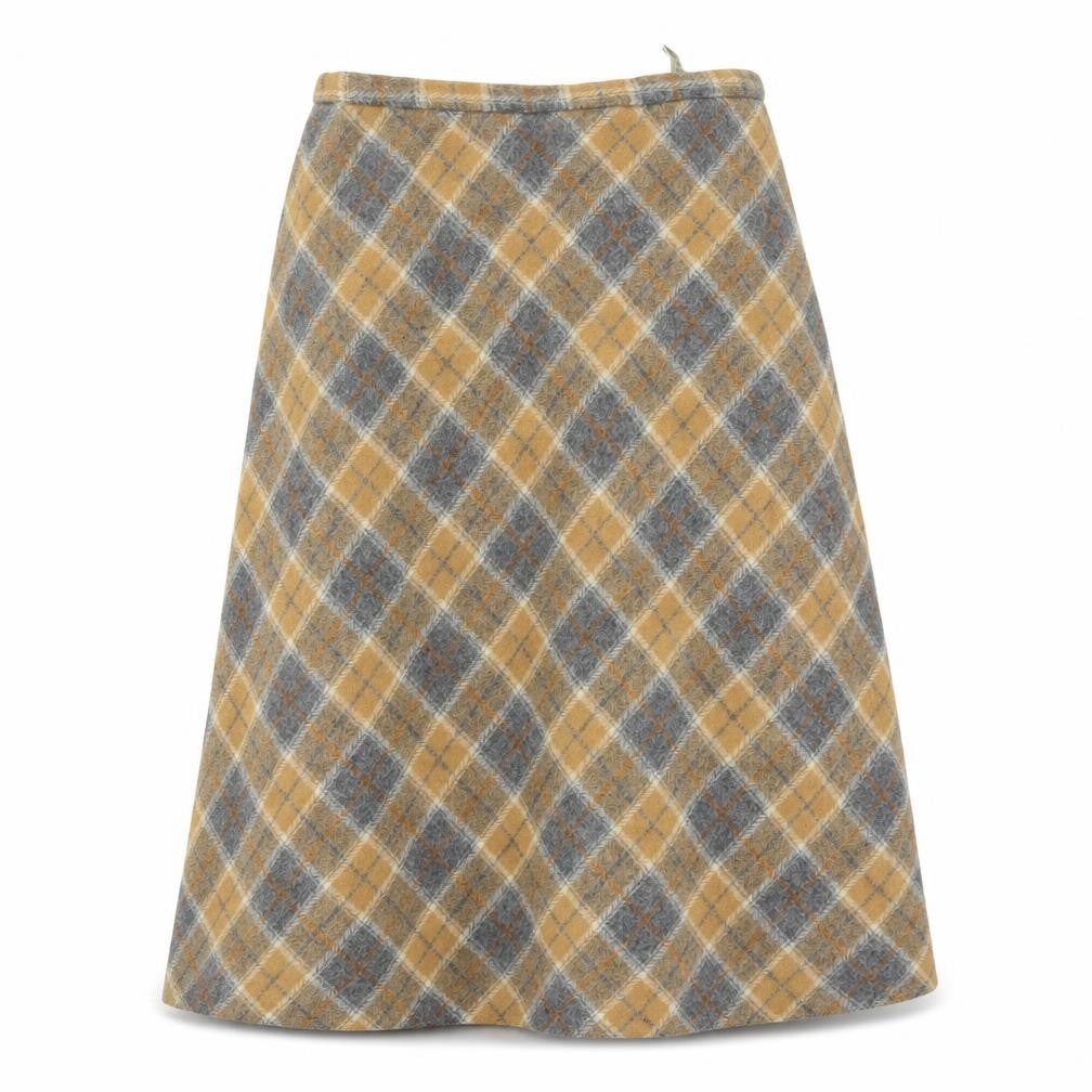 Stanley Blacker Womens Beige Checked Wool A-Line Midi Skirt Size 8
