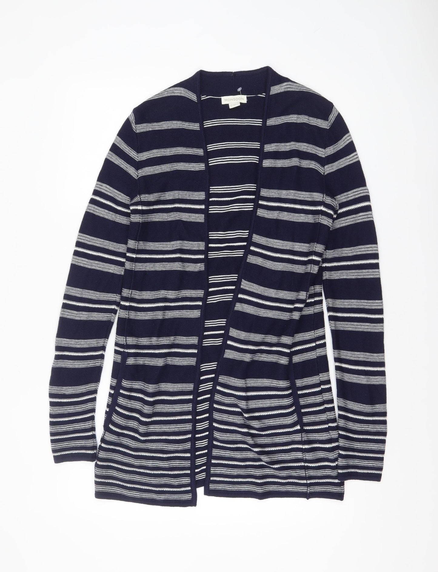 Monsoon Women’s Blue Striped Knit Long Sleeve Open Cardigan Size 8