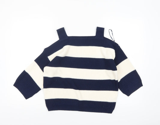Marks and Spencer Women’s Blue White Striped Square Neck Cotton Jumper M