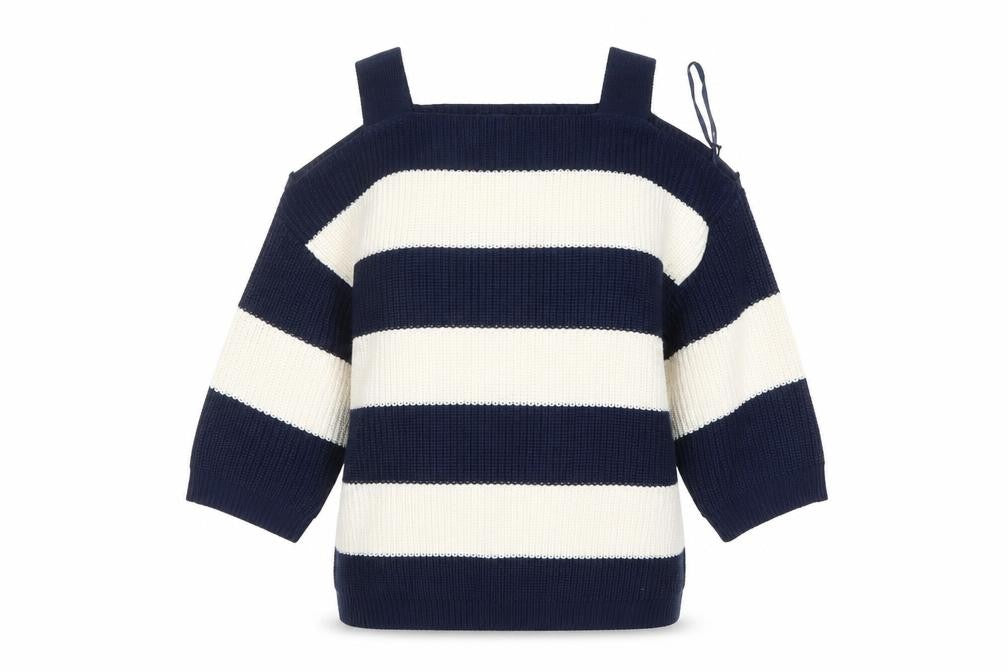 Marks & Spencer Women’s Blue White Striped Square Neck Cotton Jumper M