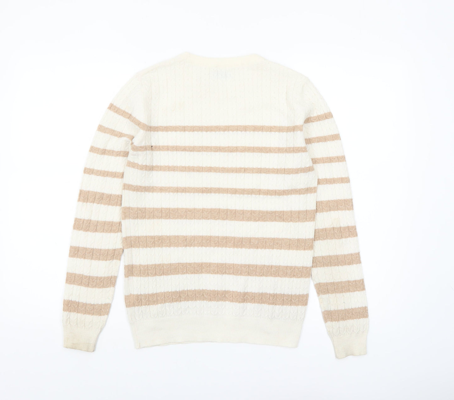 Papaya Women Beige Striped Cable-Knit Jumper Size 12