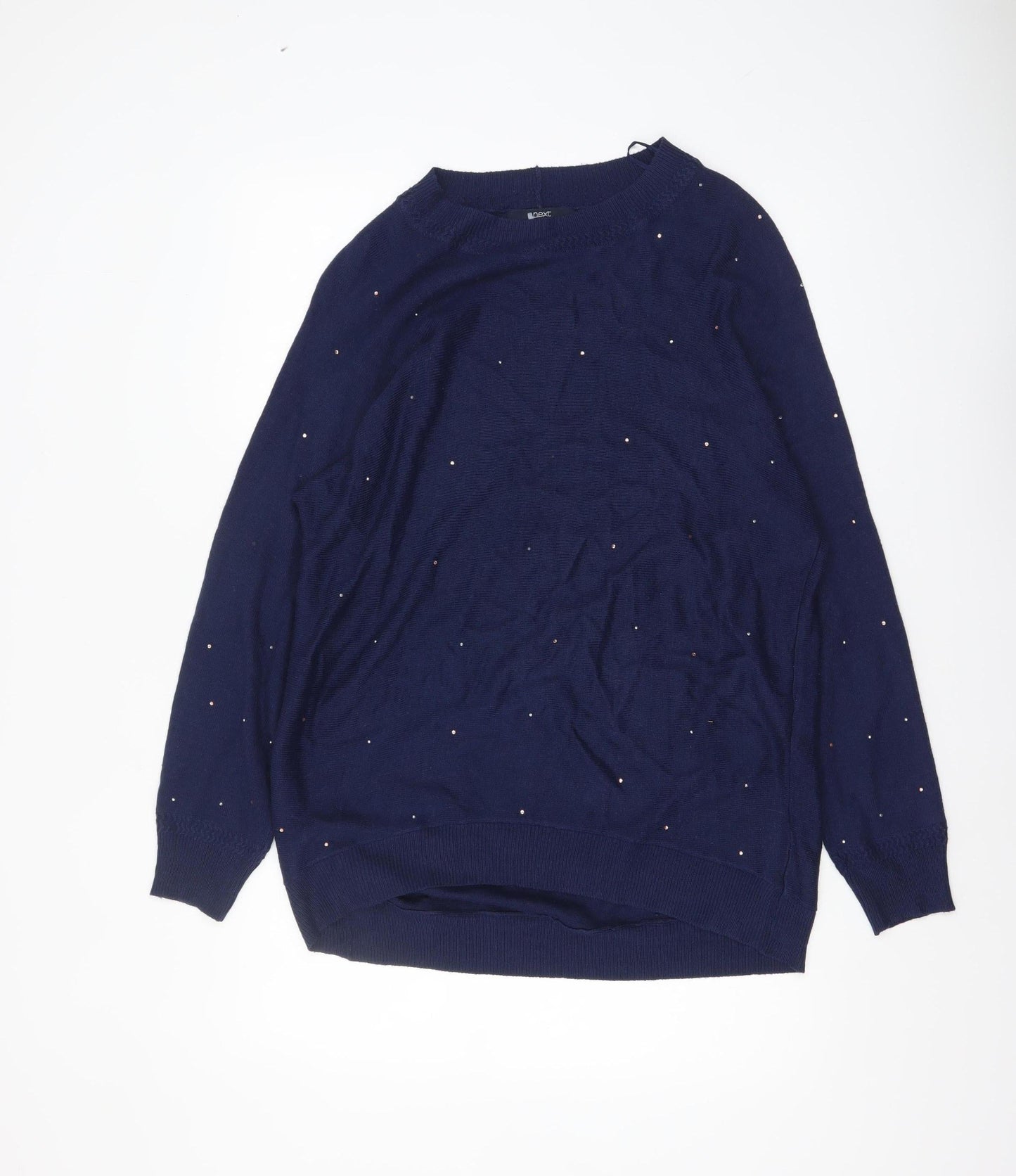 Next Women’s Blue Beaded Crew Neck Acrylic Jumper Size S