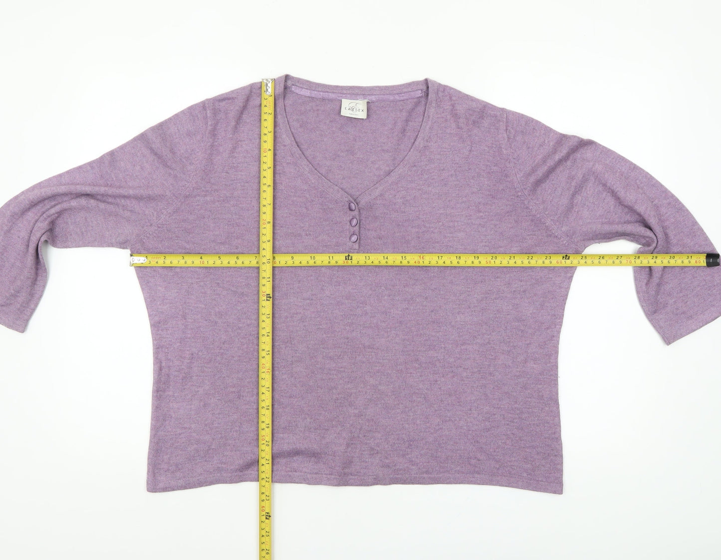 Eastex Women’s Purple Henley Knit Jumper Size 18 V-Neck 3/4 Sleeve