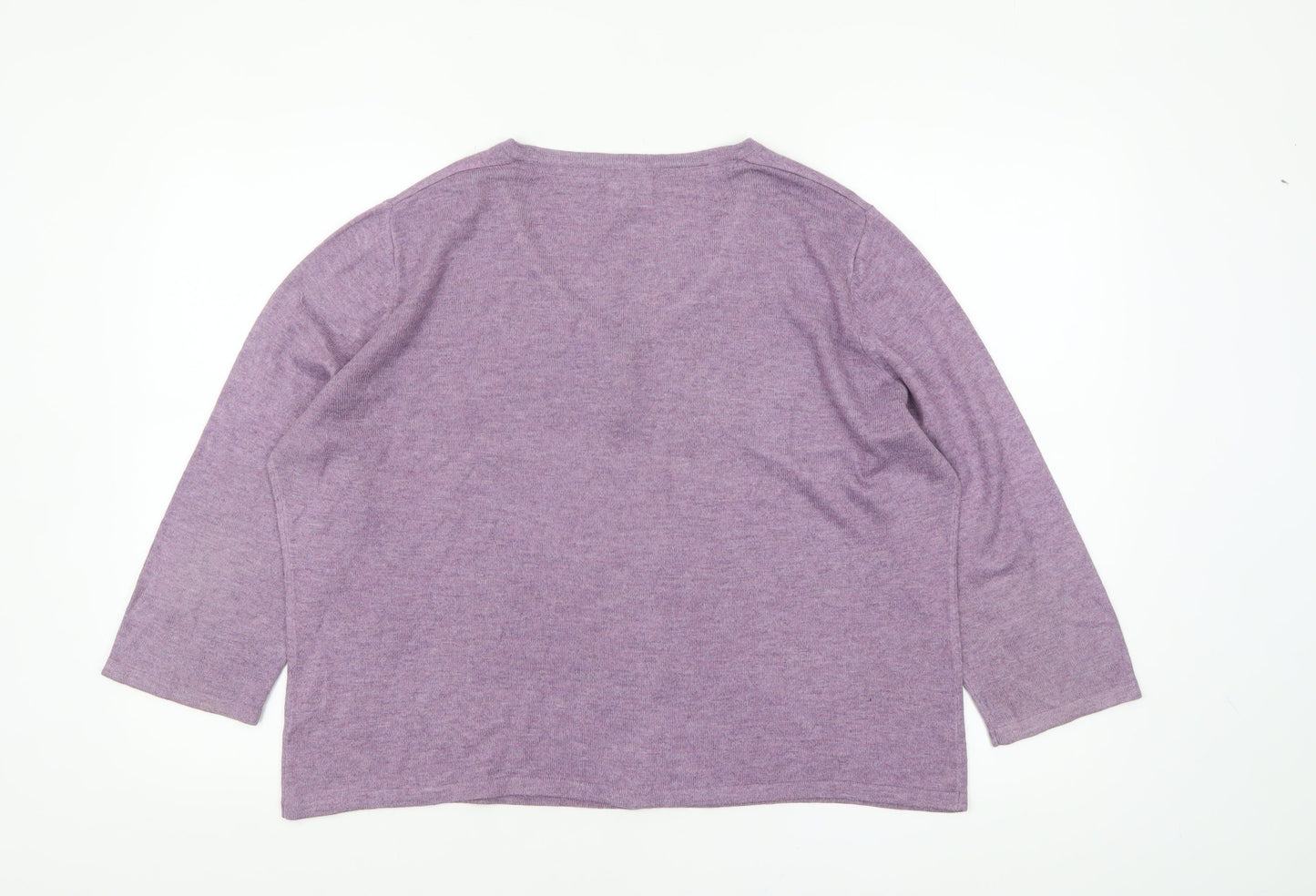 Eastex Women’s Purple Henley Knit Jumper Size 18 V-Neck 3/4 Sleeve
