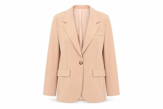 Boohoo Women Beige Single-Breasted Blazer UK 10 Polyester Slim Fit