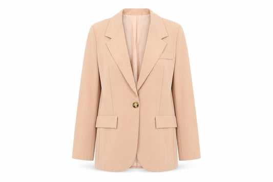 Boohoo Women Beige Single-Breasted Blazer UK 10 Polyester Slim Fit
