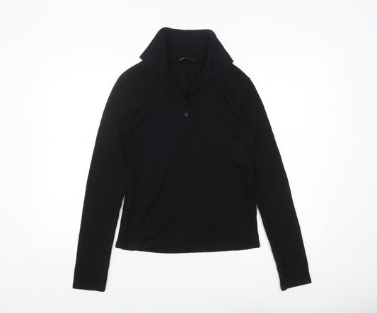 Zara Womens Black Collared Henley Knit Jumper Size S