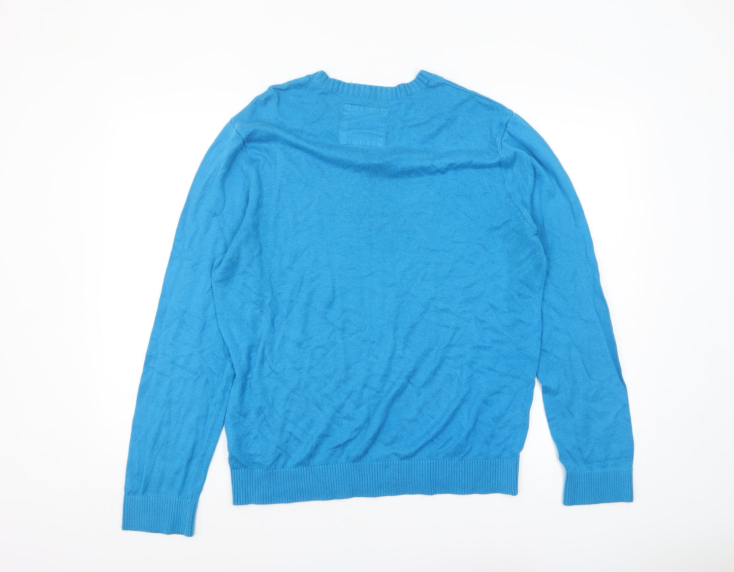 Hollister Men Blue L V-Neck Pullover Jumper Cotton Blend