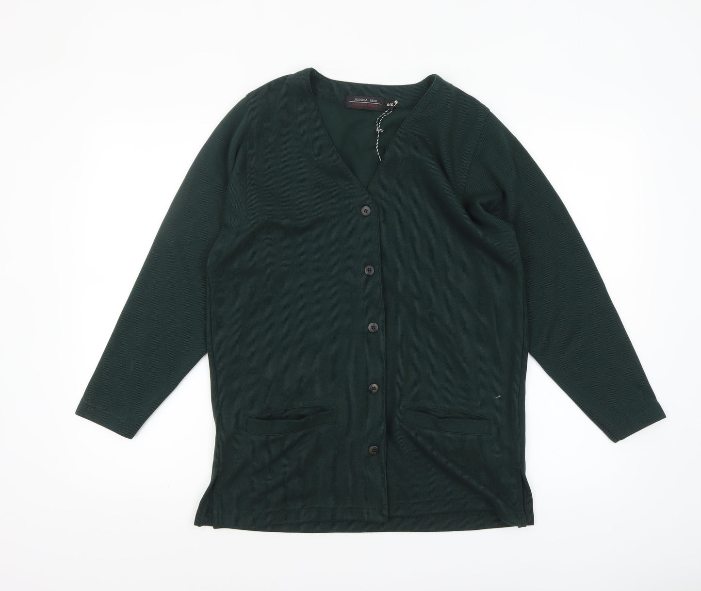 Jessica Reid Women's Green Knit Coatigan Size 8 Classic Mid-Length