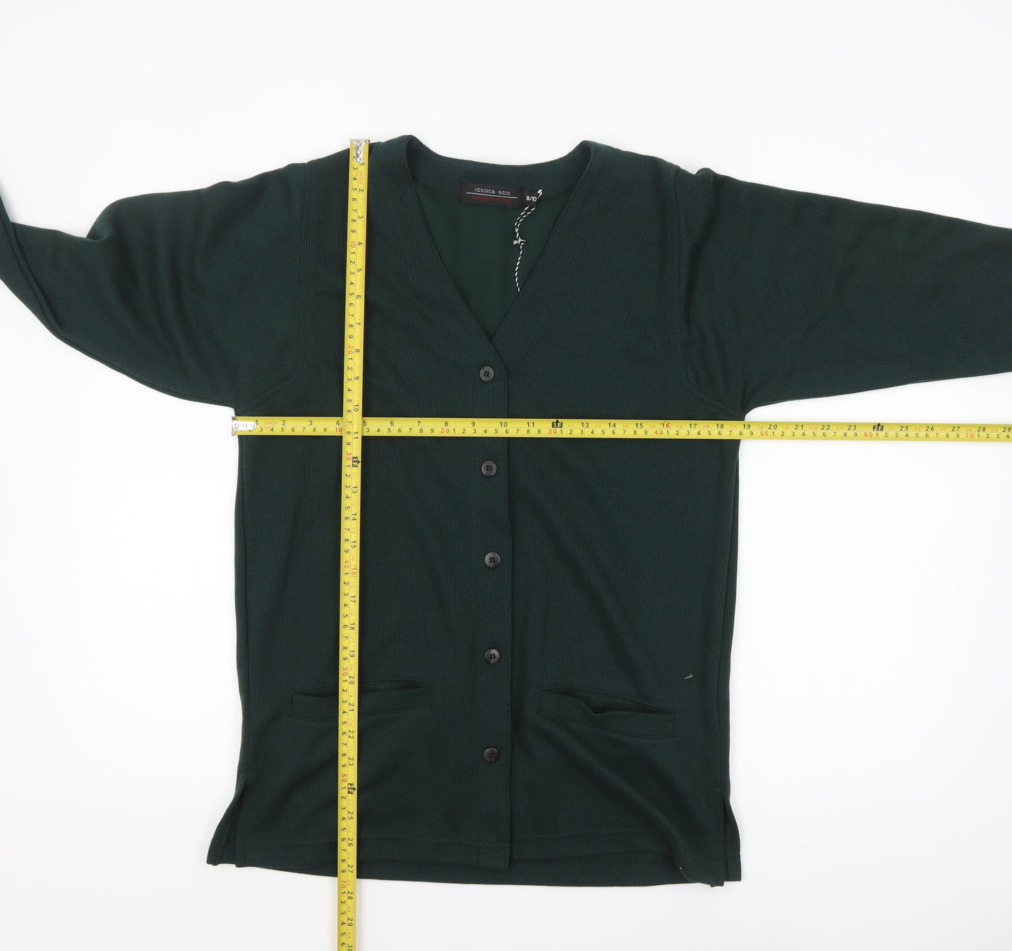 Jessica Reid Women's Green Knit Coatigan Size 8 Classic Mid-Length
