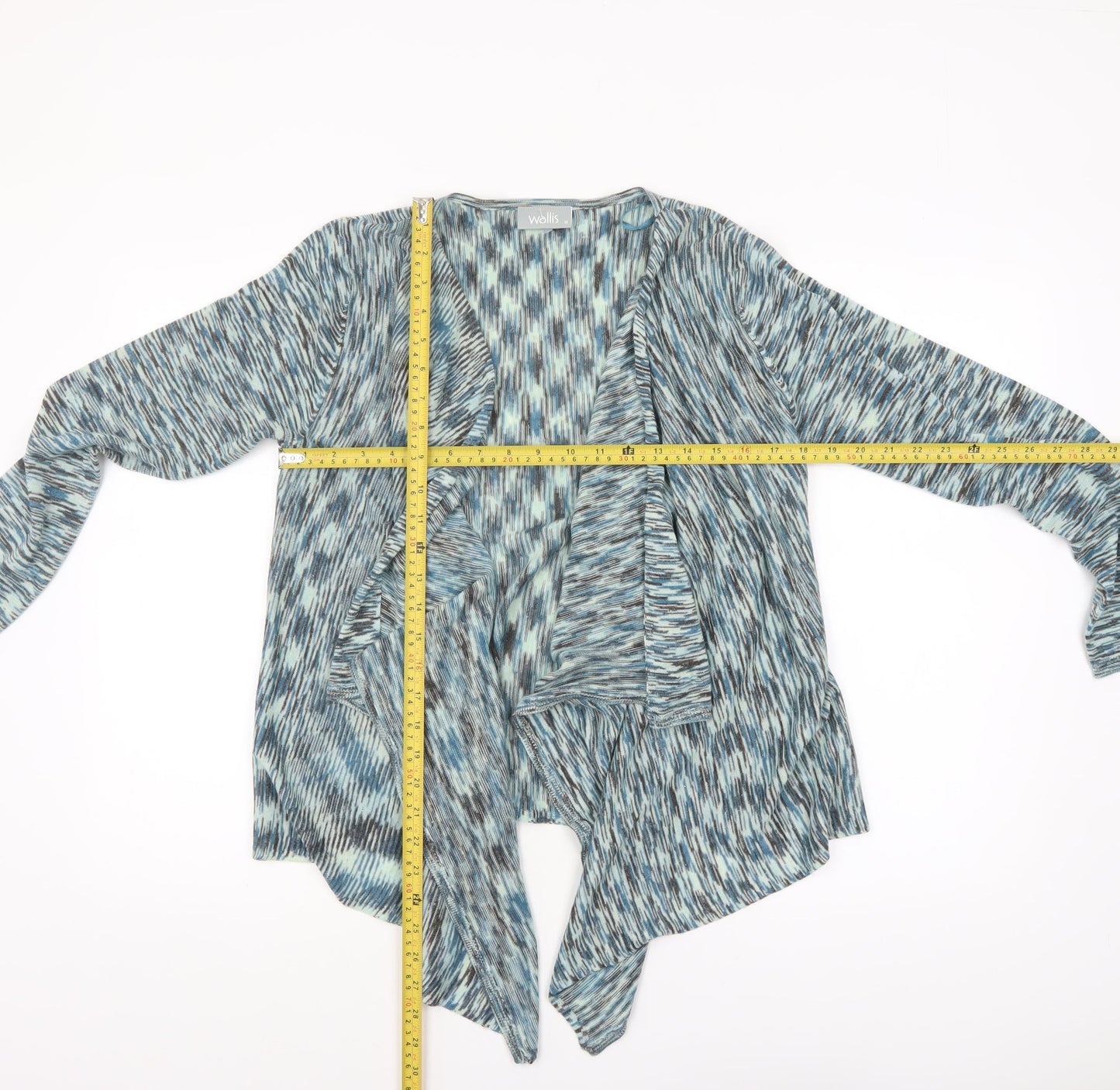 Wallis Women Blue Geometric Knit Open Front Cardigan M