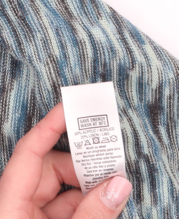 Wallis Women Blue Geometric Knit Open Front Cardigan M
