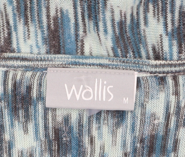 Wallis Women Blue Geometric Knit Open Front Cardigan M