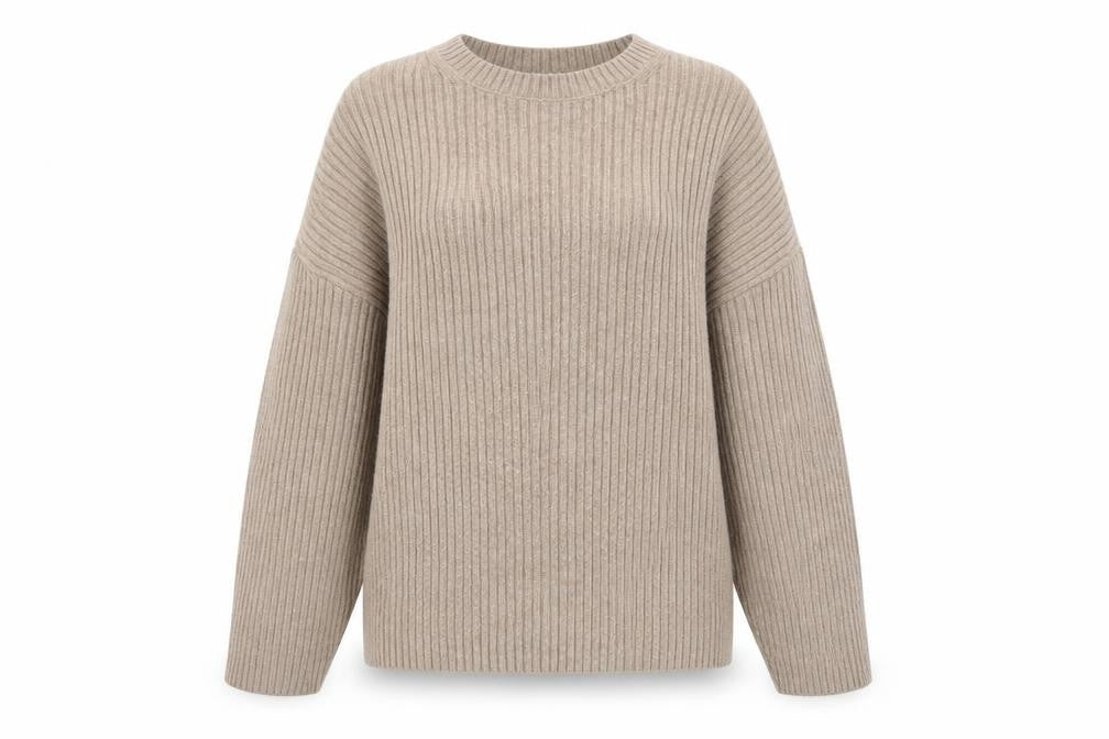Marks & Spencer Women Beige Ribbed Knit Crew Neck Pullover Jumper L