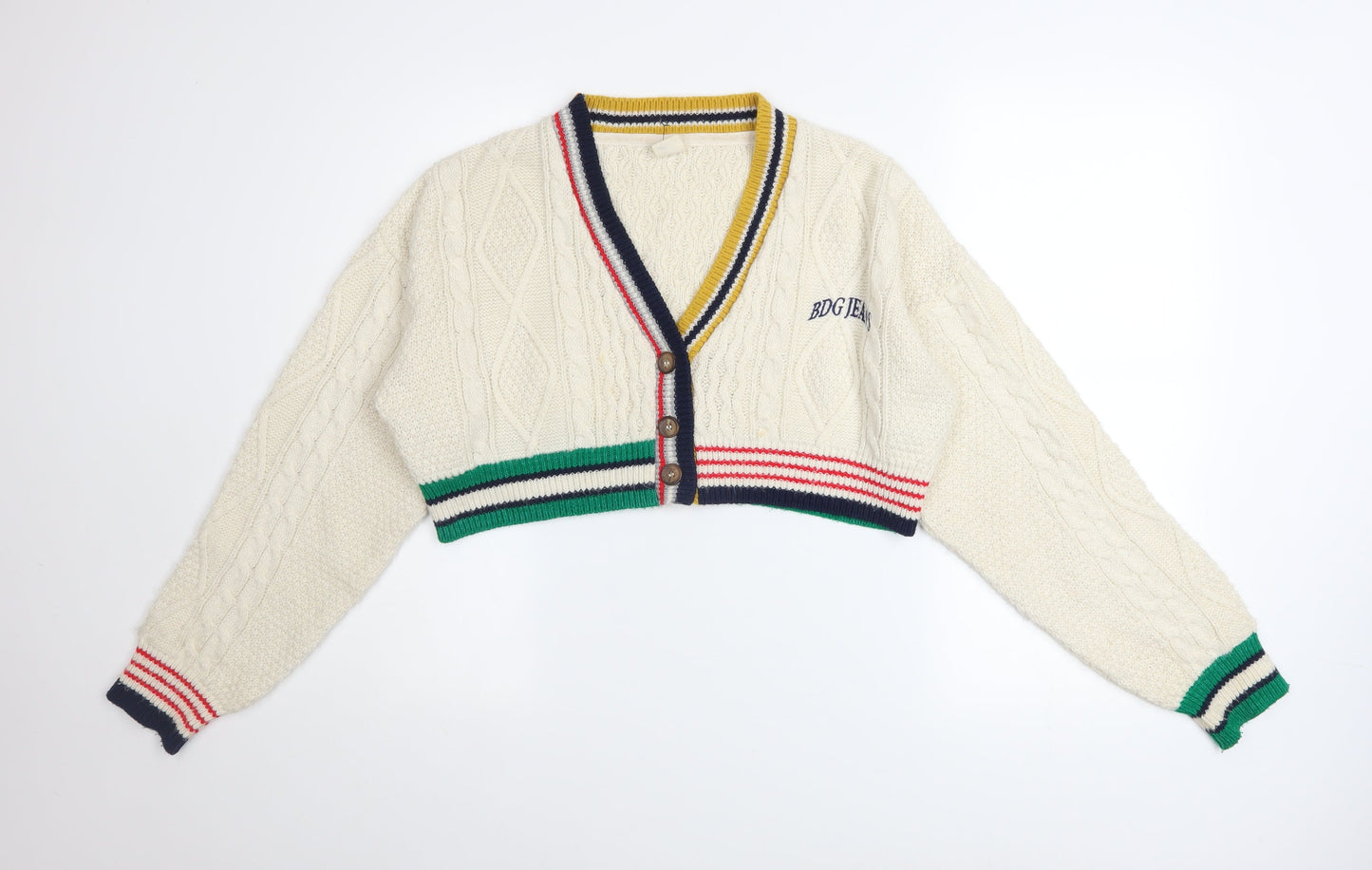 Urban Outfitters Women’s Ivory Cable-Knit Cropped Cardigan S