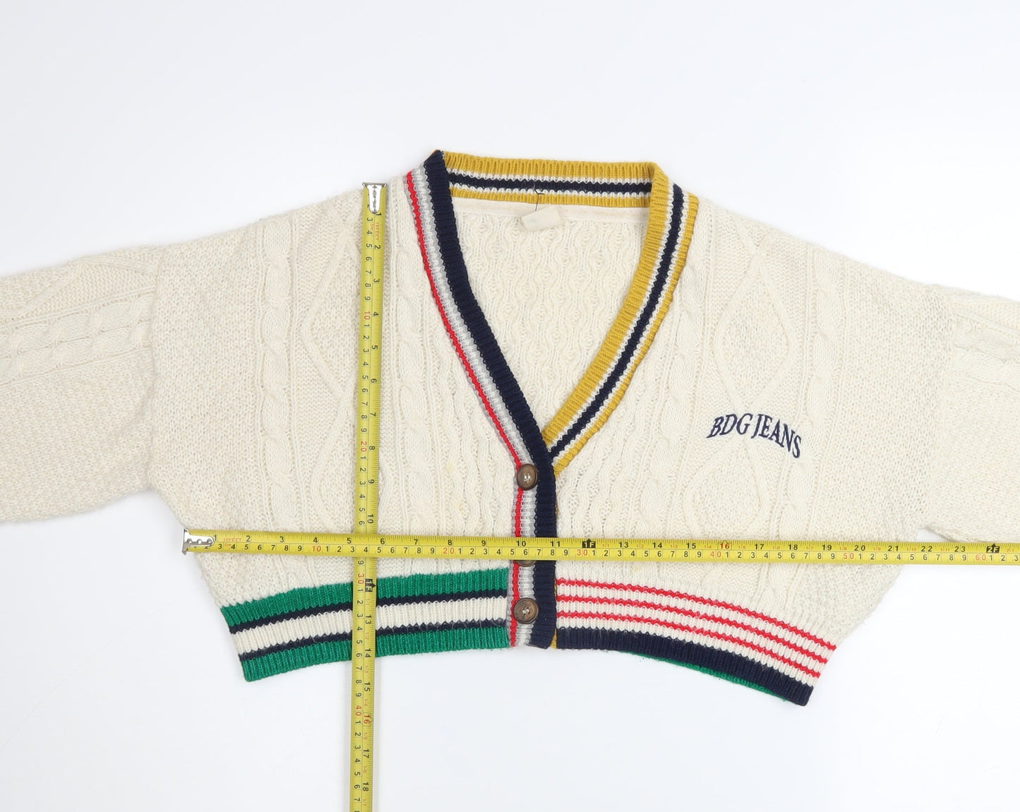 Urban Outfitters Women’s Ivory Cable-Knit Cropped Cardigan S