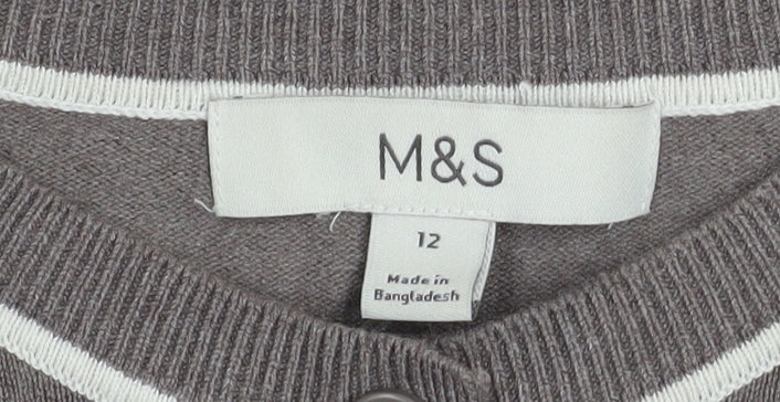 Marks and Spencer Women Brown Size 12 Crew Neck Button Cardigan