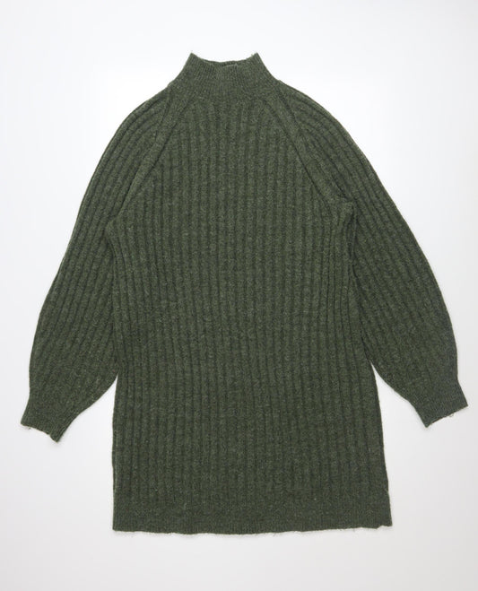 Topshop Women’s Green Knit Jumper Dress UK 12-14 Long Sleeve High Neck