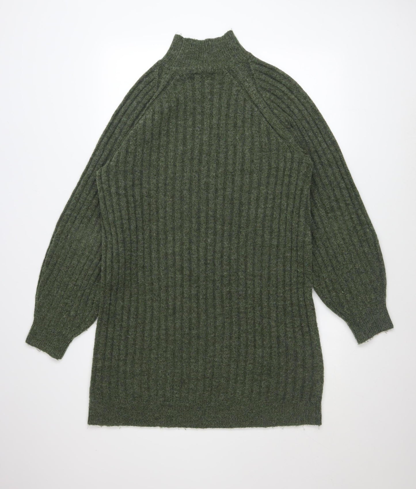 Topshop Women’s Green Knit Jumper Dress UK 12-14 Long Sleeve High Neck