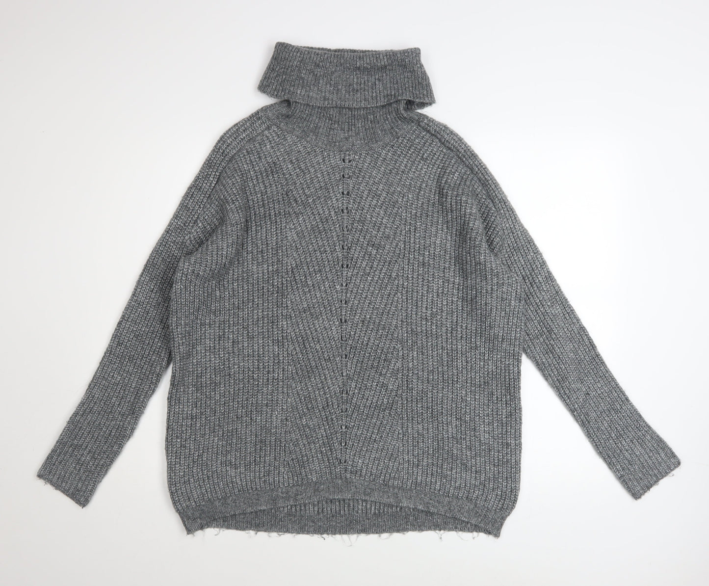 Mango Women’s Grey Roll Neck Chunky Knit Pullover Jumper Size S