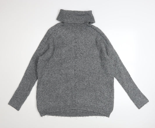 Mango Women’s Grey Roll Neck Chunky Knit Pullover Jumper Size S