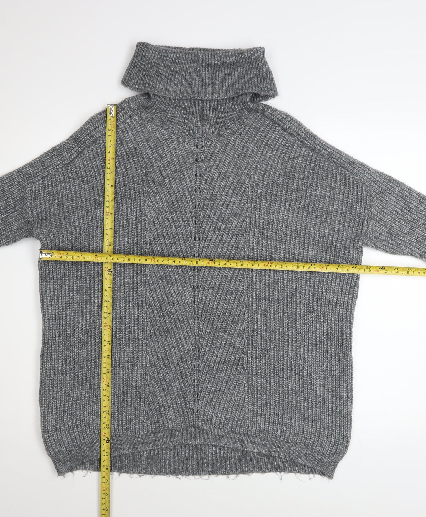 Mango Women’s Grey Roll Neck Chunky Knit Pullover Jumper Size S