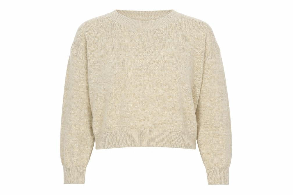 H&M Women Beige Acrylic Crew Neck Pullover Jumper Size M